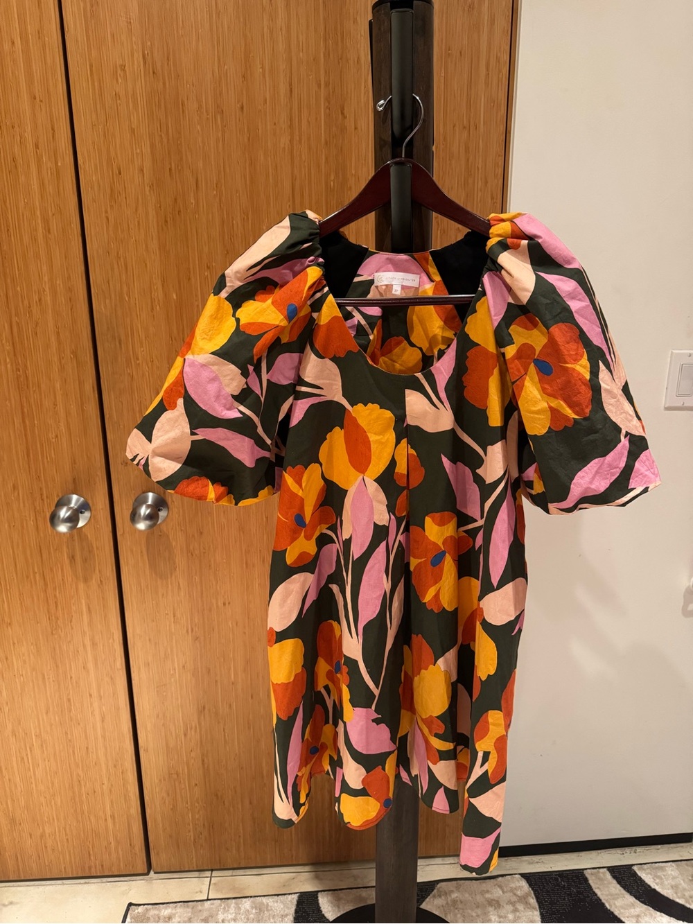 Corey Lynn Calter Floral Puff Sleeve Shift Dress Mini XS